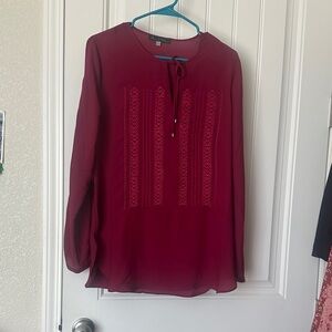 Rose & Olive Burgundy Blouse with Tie Neck ,long sleeve